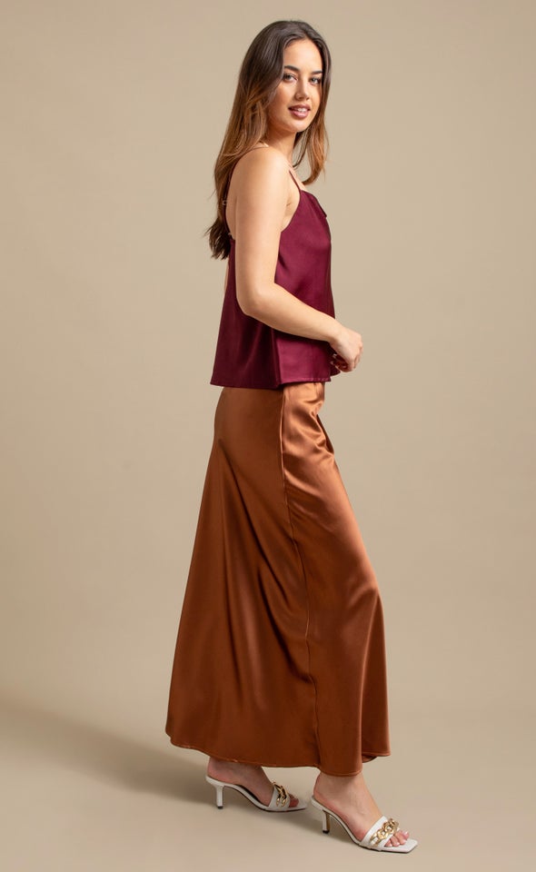 Plain Satin Cami Burgundy
