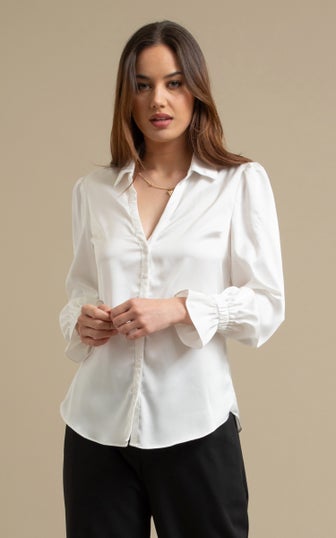 Plain Satin Gathered Sleeve Shirt