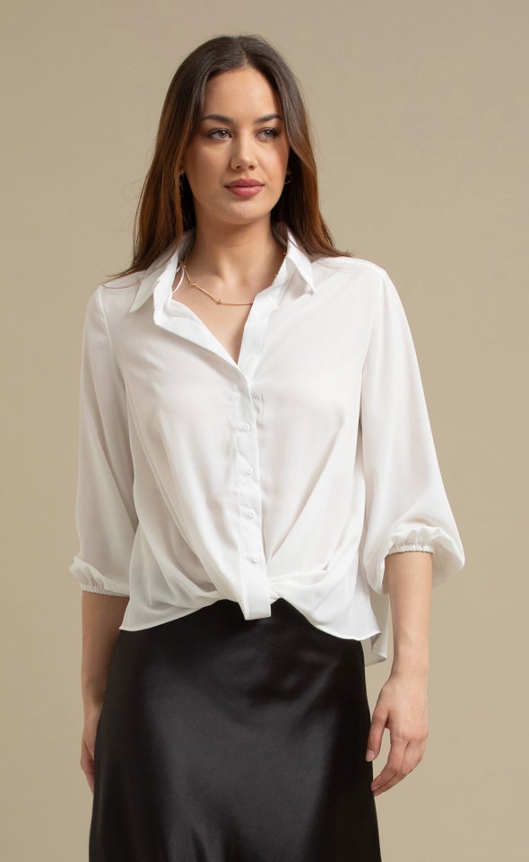 Plain Shirt with Knot White