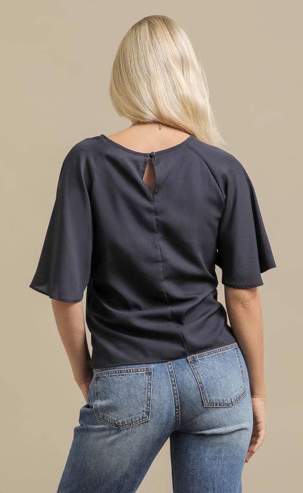 Pleat Front CDC Top Navy