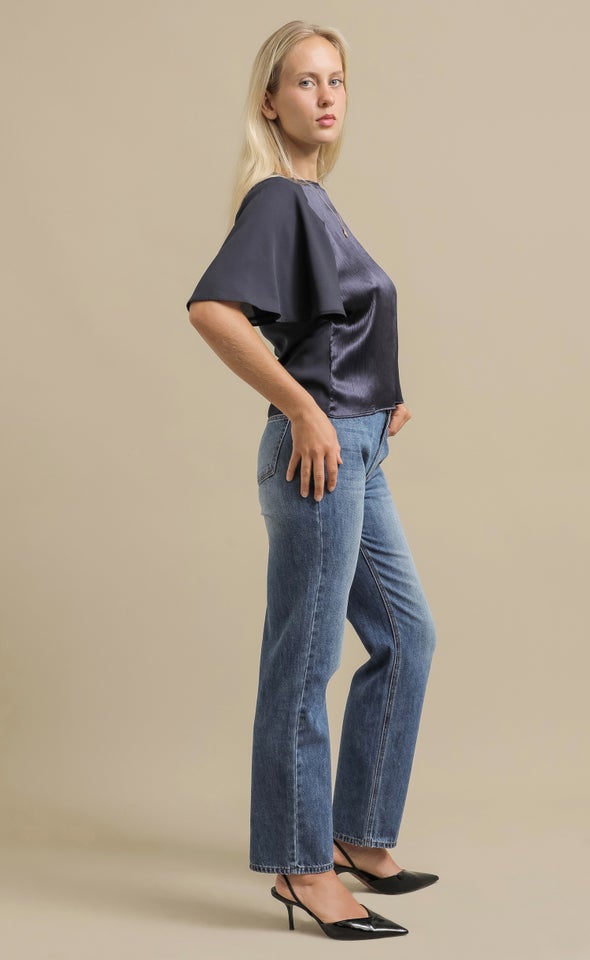 Pleat Front CDC Top Navy