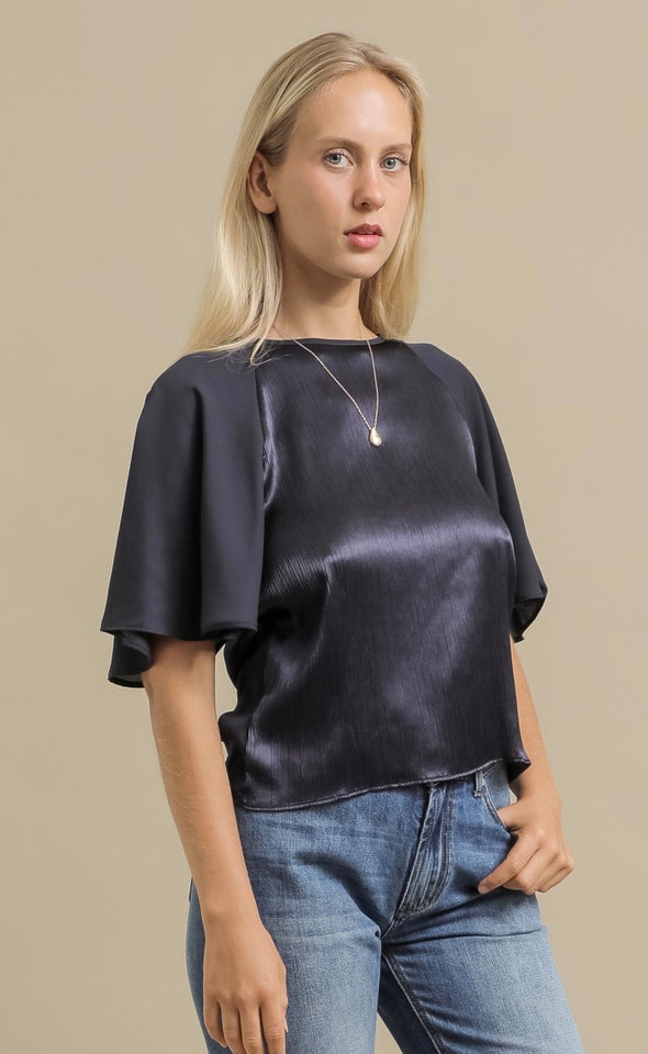 Pleat Front CDC Top Navy