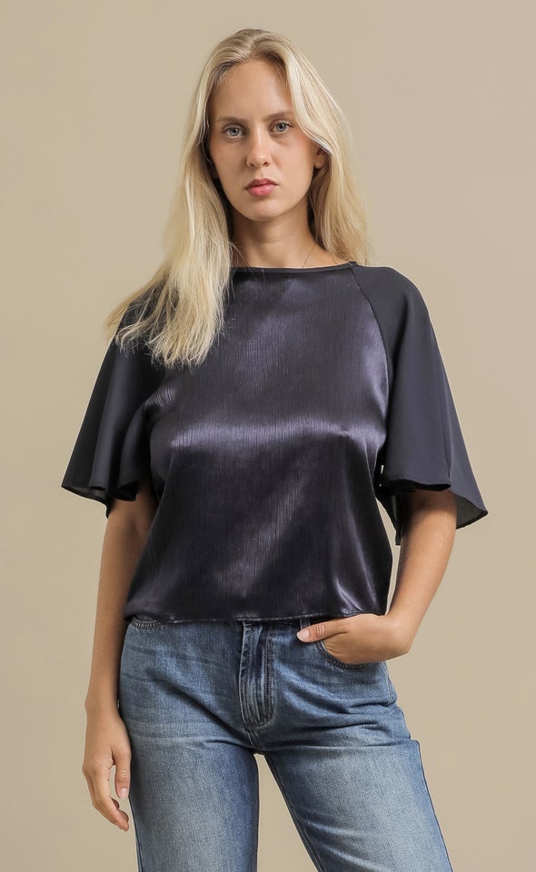 Pleat Front CDC Top Navy