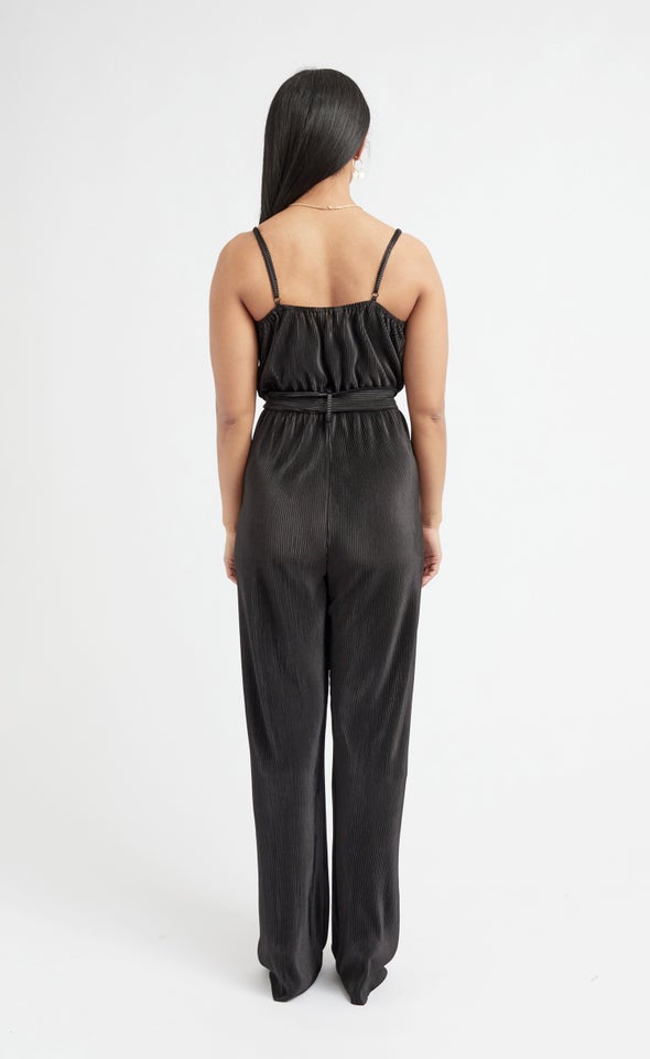 Pleated Cowl Neck Jumpsuit Black