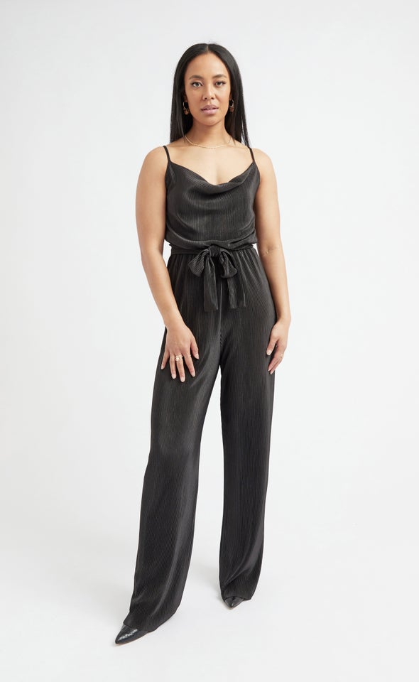 Pleated Cowl Neck Jumpsuit Black