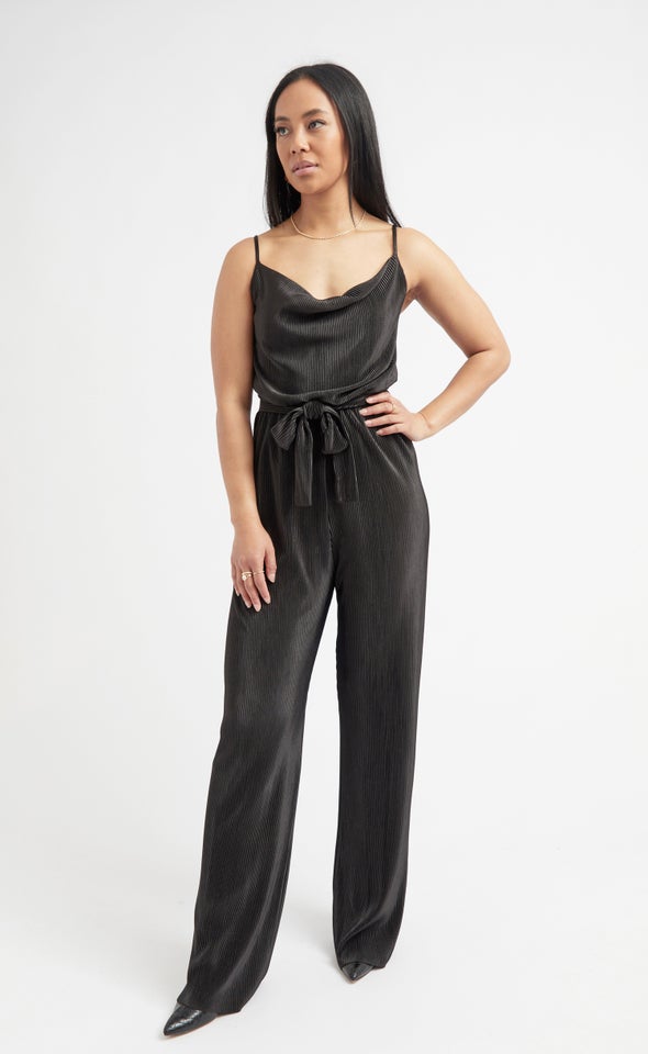 Pleated Cowl Neck Jumpsuit Black