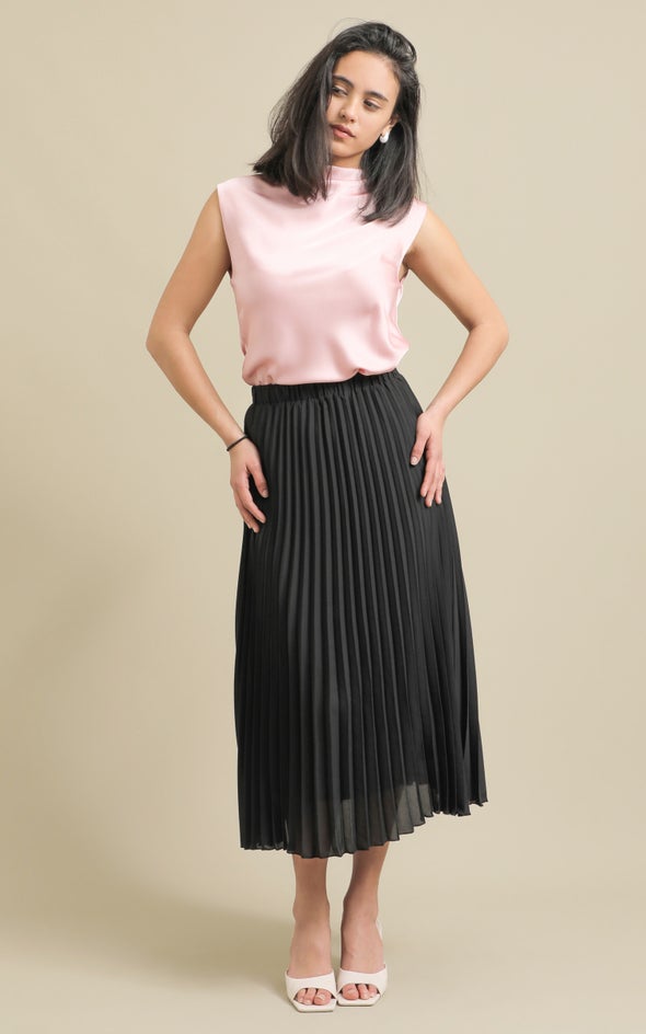 Pleated Midi Skirt With Womens Elastic Waist Pleated Skirt Maxi