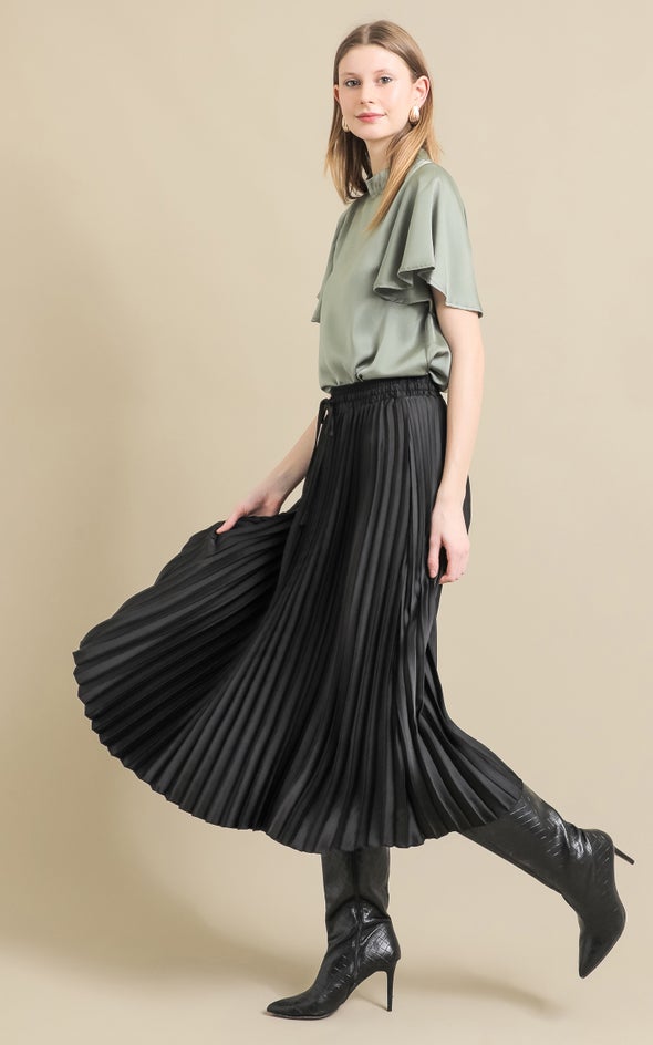 Satin Skirt Black Pleated Midi Skirt And Top Satin Skirt Black