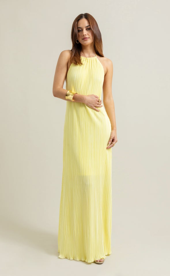 Plisse Halter Maxi Lemon