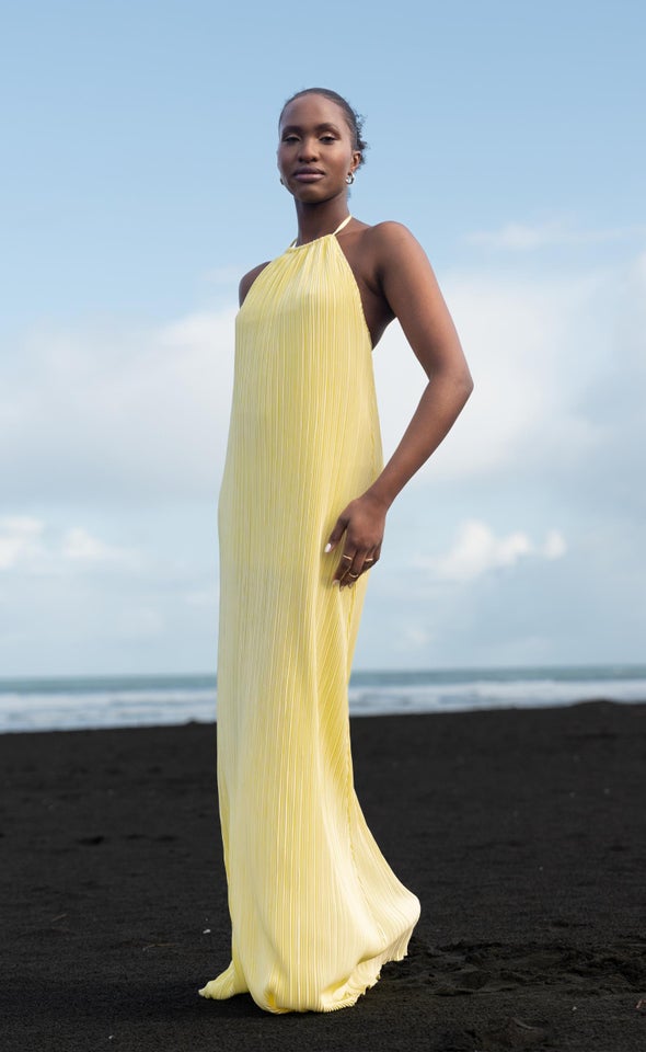 Plisse Halter Maxi Lemon