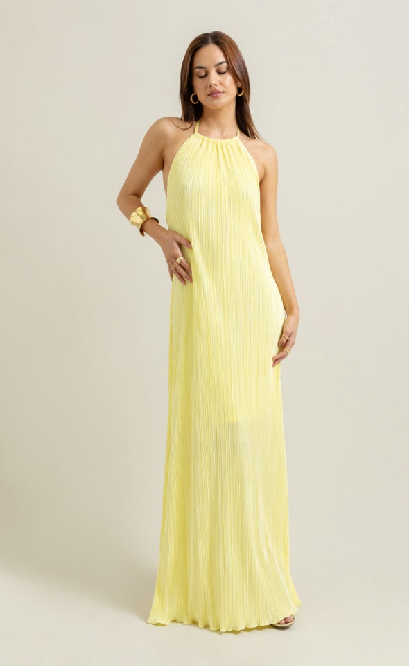 Plisse Halter Maxi Lemon