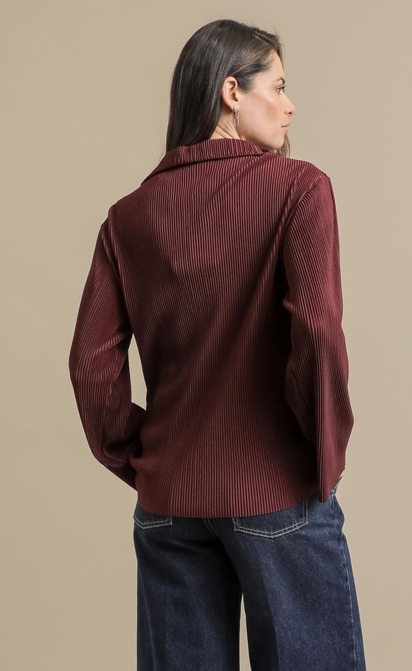 Plisse Relaxed Shirt Aubergine