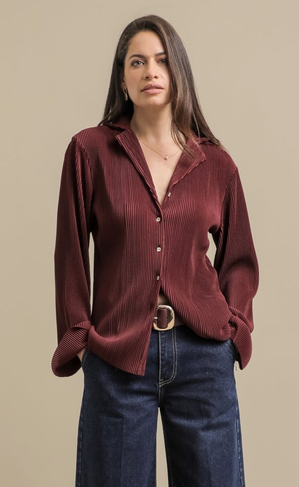 Plisse Relaxed Shirt Aubergine