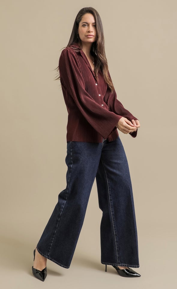 Plisse Relaxed Shirt Aubergine