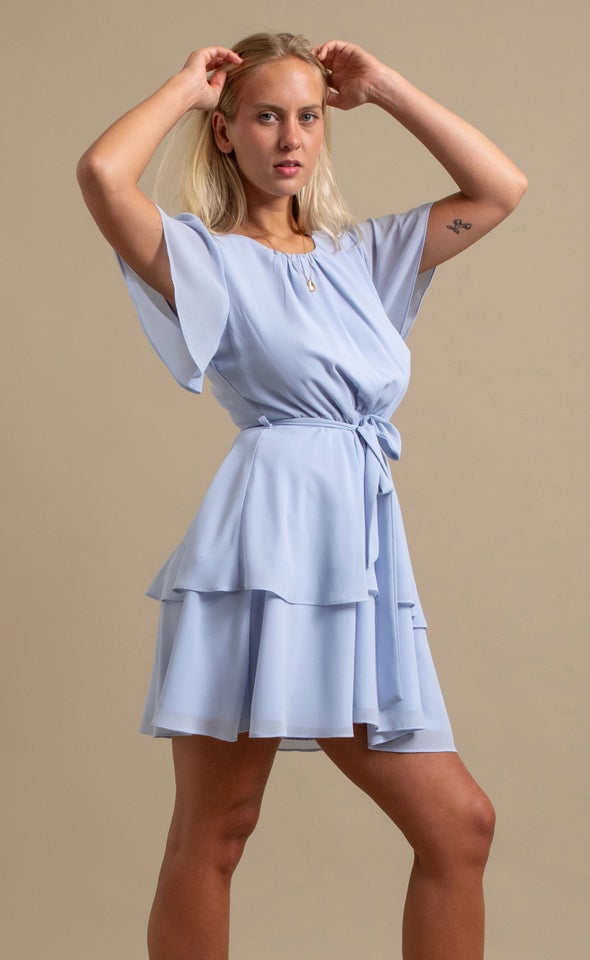 Pln Chiffon Flutter Mini Dress Soft Blue