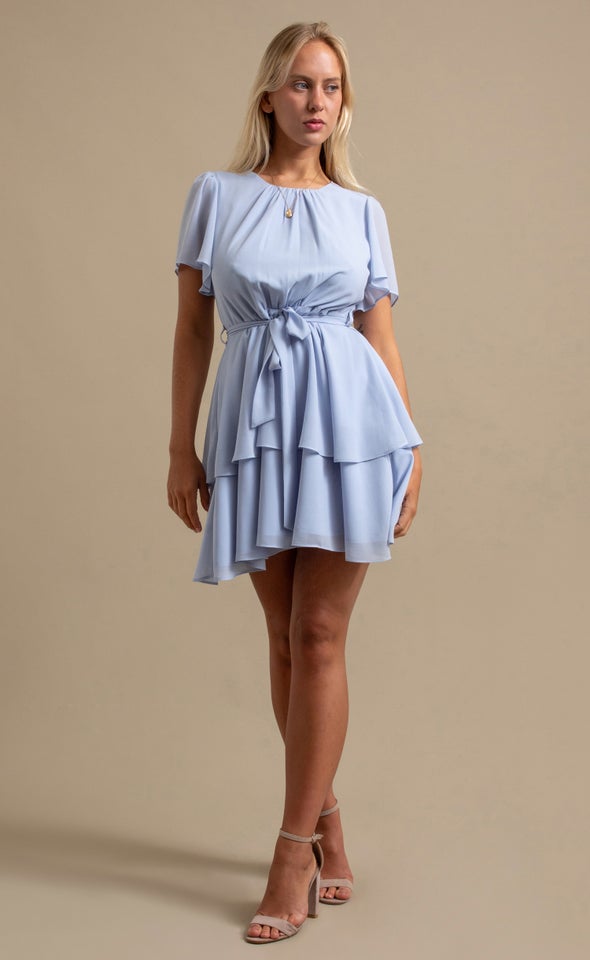 Pln Chiffon Flutter Mini Dress Soft Blue