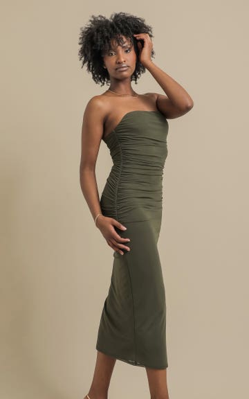 jennifer lopez green dress Olive Strapless Sparkly Sequin Ruched Slit Prom Dress main image 0