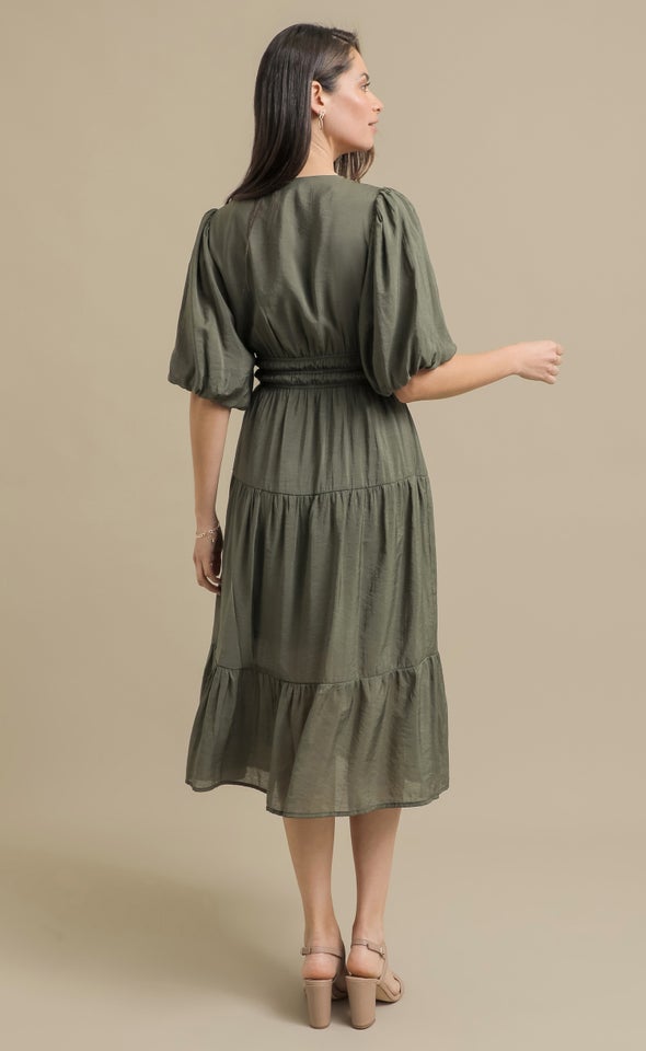 Pln Voile Puff Sleeve Dress Olive