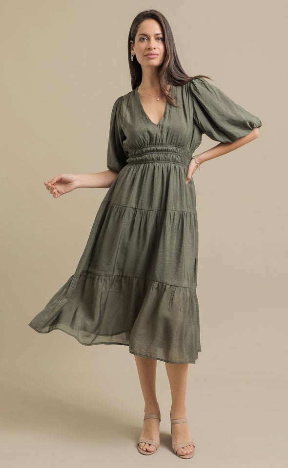 Pln Voile Puff Sleeve Dress Olive