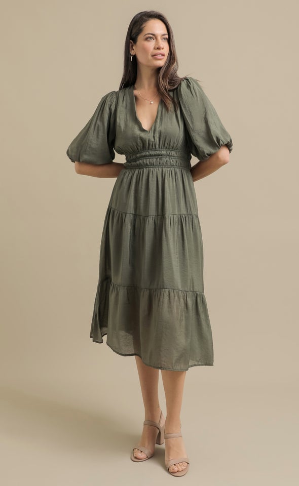 Pln Voile Puff Sleeve Dress Olive