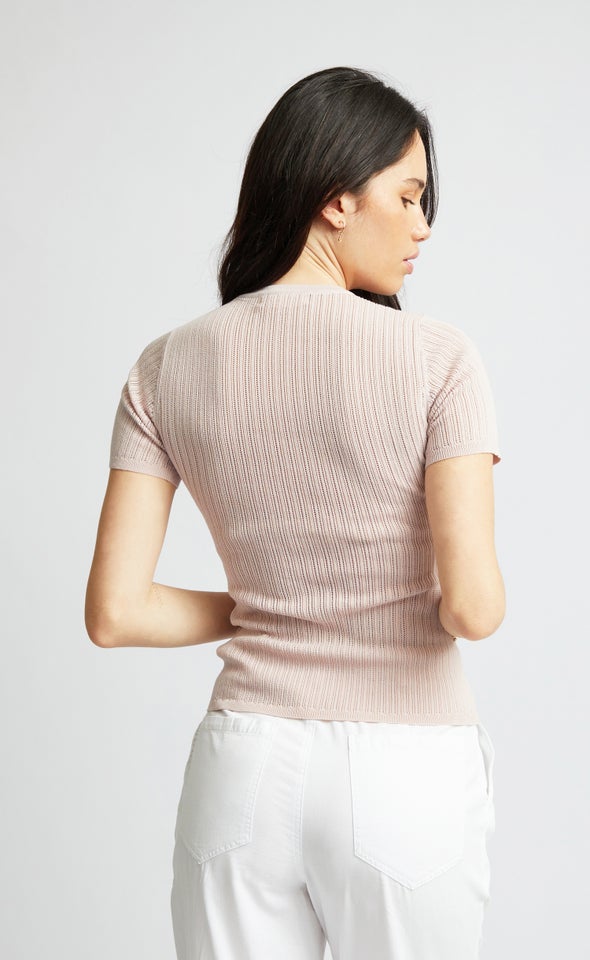 Pointelle Knit Crew Neck Top Blush