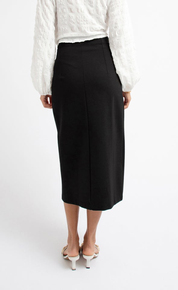 Ponte Front Split Midi Skirt Black