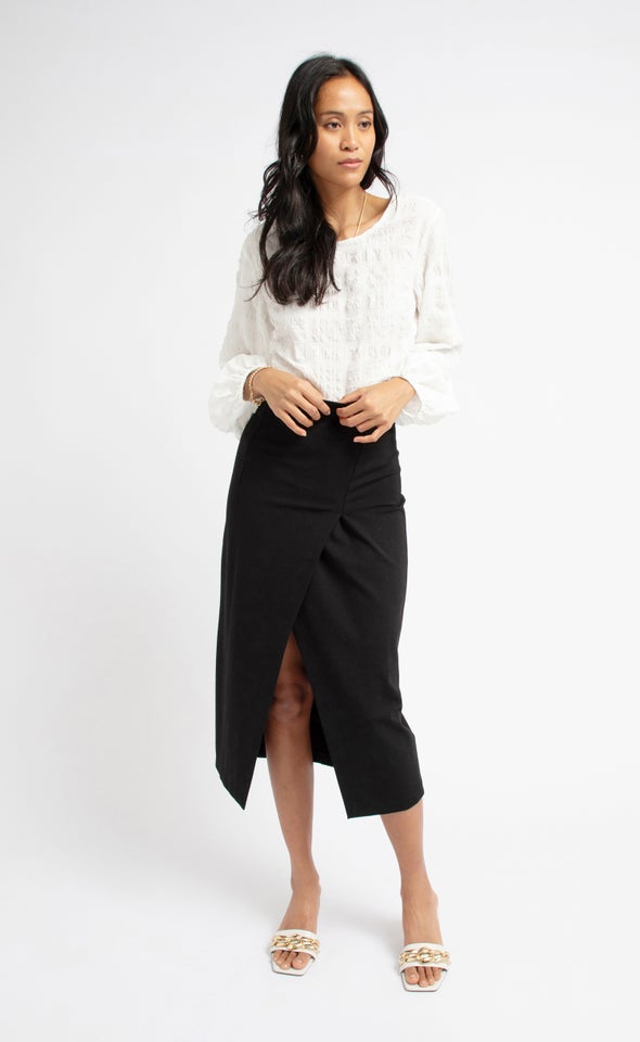 Ponte Front Split Midi Skirt Black