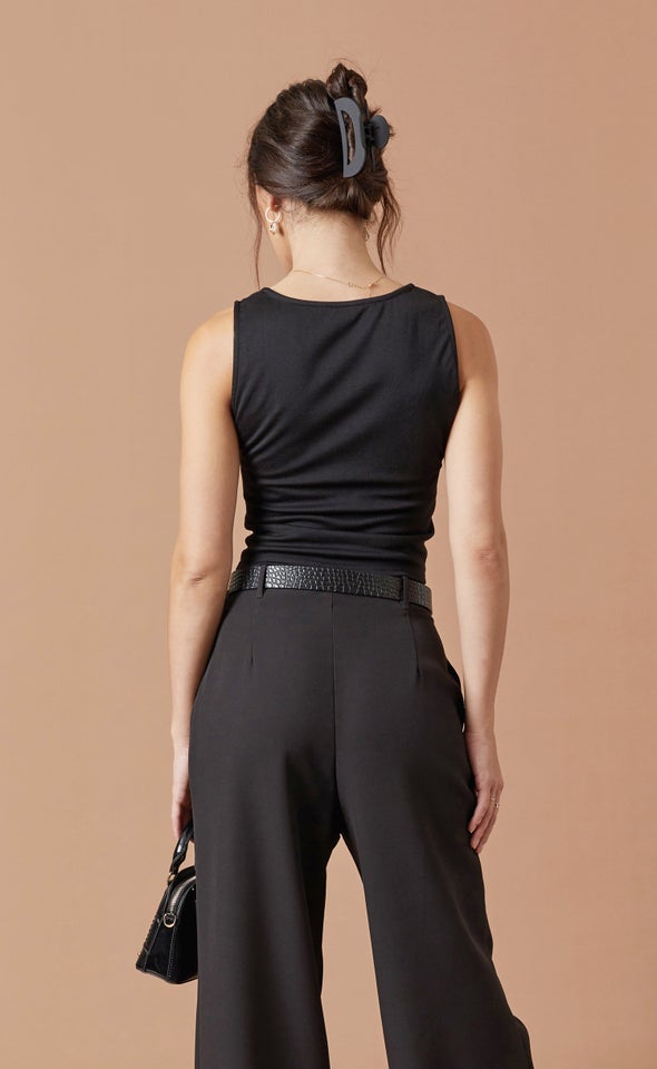 Ponte Square Neck Corset Tank Black