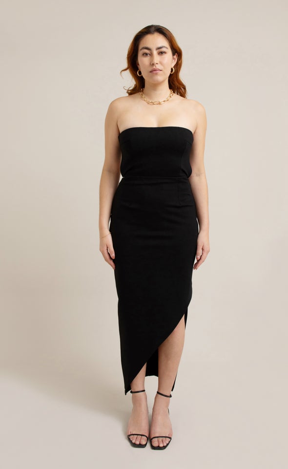 Ponte Strapless Gown Black
