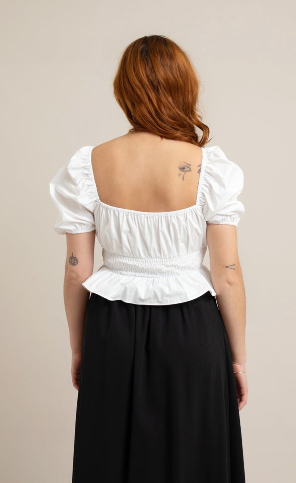 Poplin Ruched Tie Front Top Cream