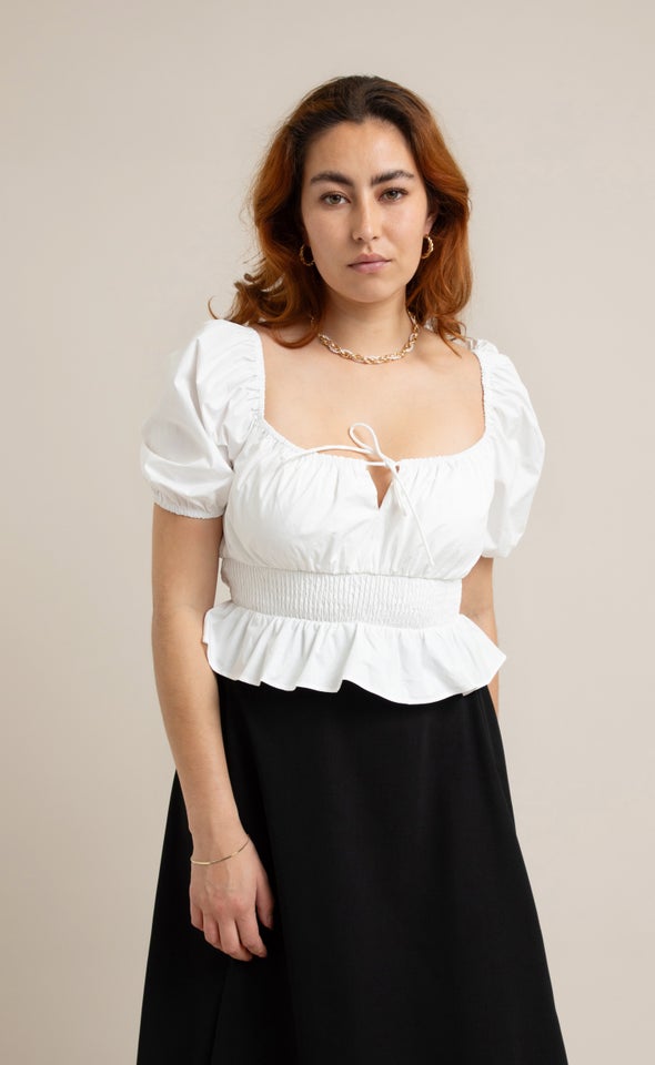 Poplin Ruched Tie Front Top Cream