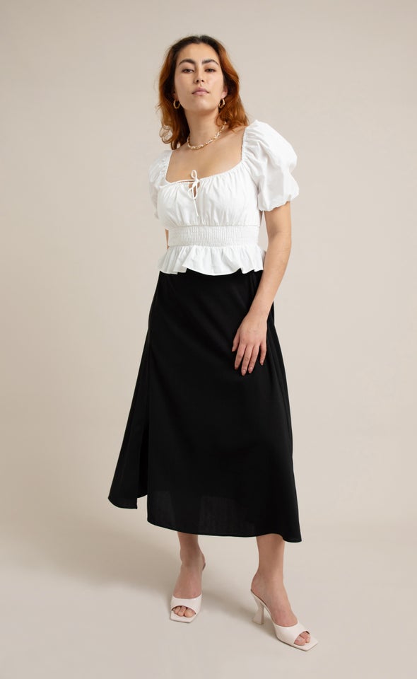 Poplin Ruched Tie Front Top Cream
