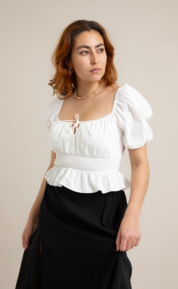 Poplin Ruched Tie Front Top Cream