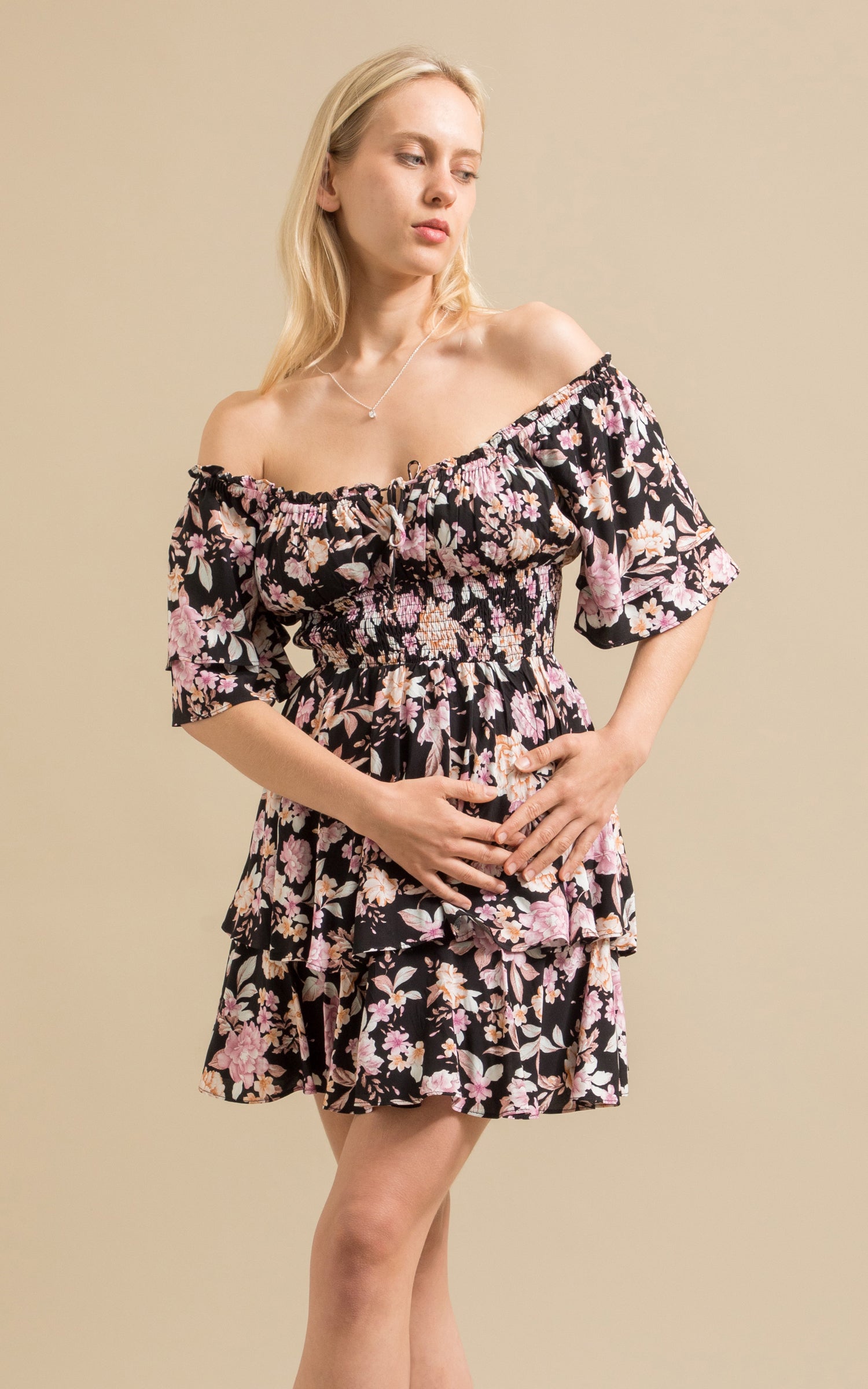 off the shoulder dress nz Shop our Poplin Ruffle Off Shoulder Dress in Black/floral