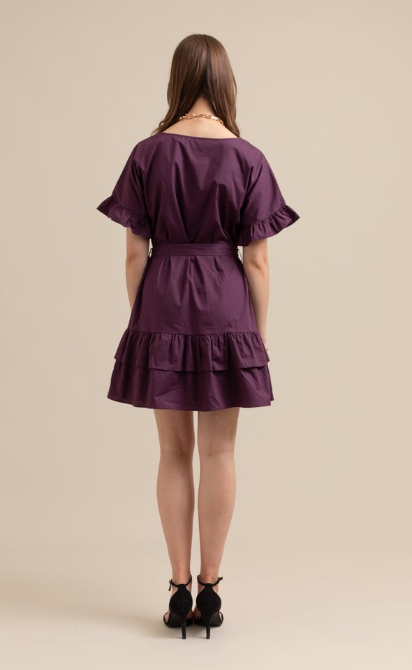 Poplin Ruffle T-Shirt Dress Aubergine