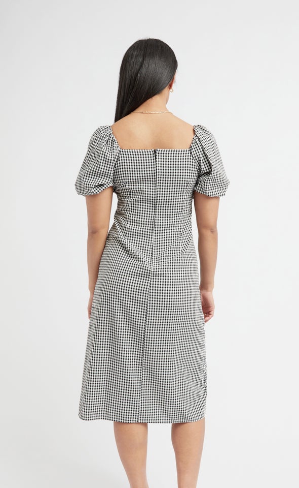 Poplin Square Neck Midi Dress Cream/black