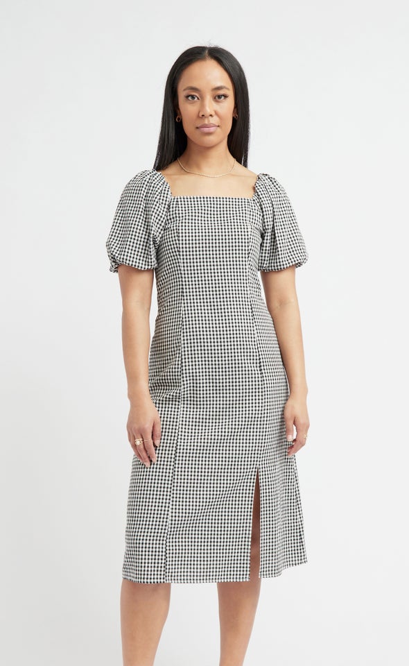 Poplin Square Neck Midi Dress Cream/black