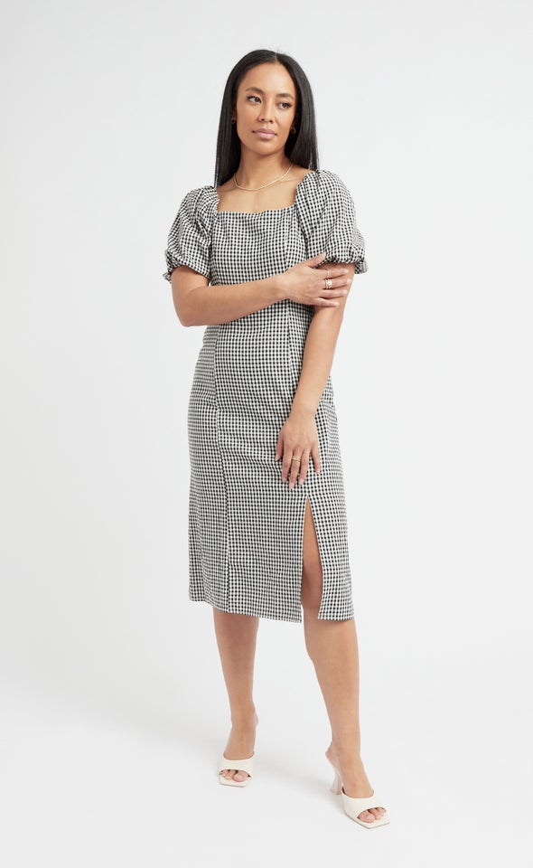 Poplin Square Neck Midi Dress Cream/black