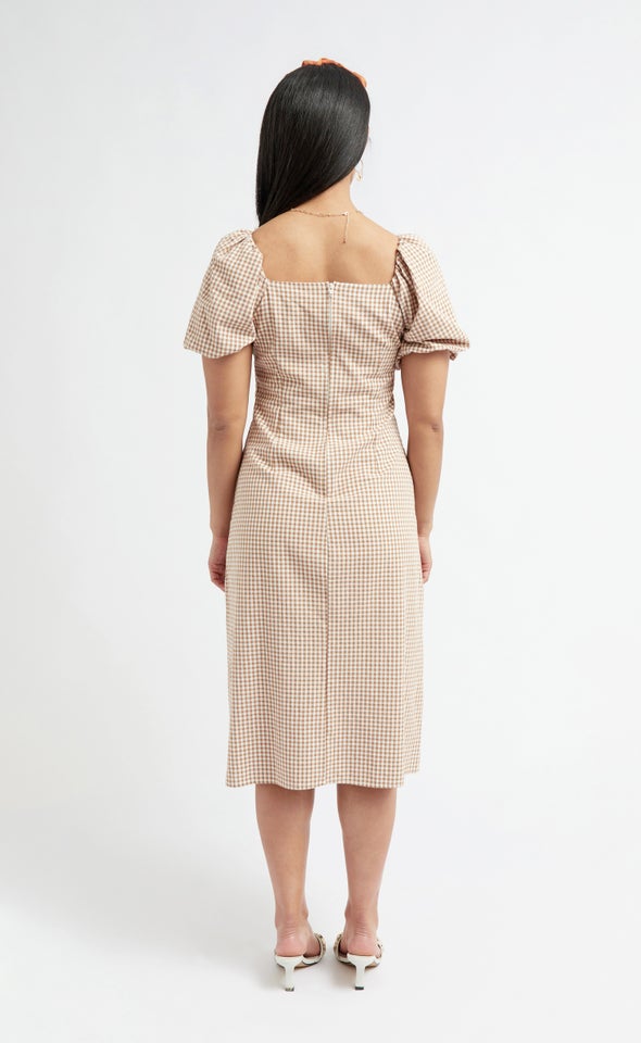 Poplin Square Neck Midi Dress Cream/tan