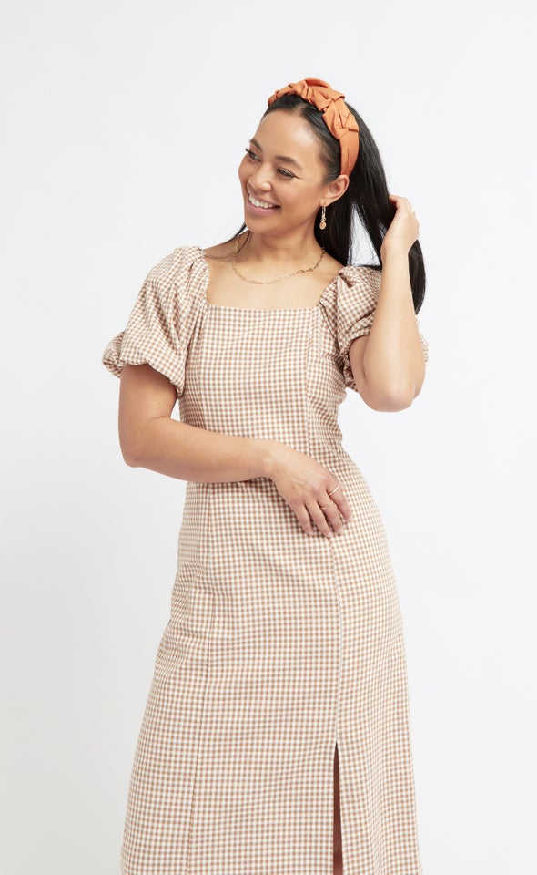 Poplin Square Neck Midi Dress Cream/tan