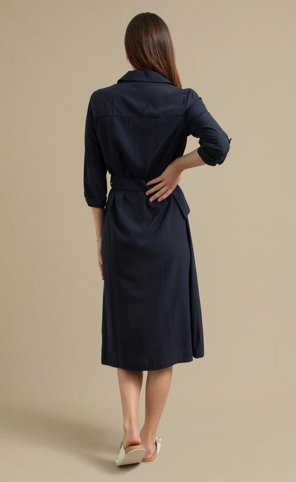 Poplin Tie Waist Midi Shirt Dress Ink
