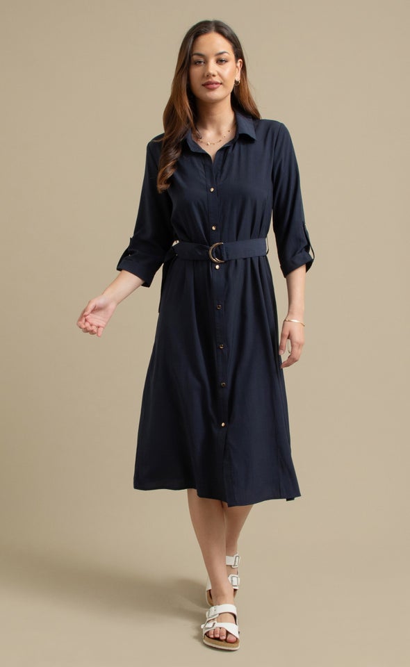 Poplin Tie Waist Midi Shirt Dress Ink