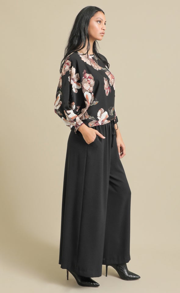 Printed CDC Batwing Top Black/floral