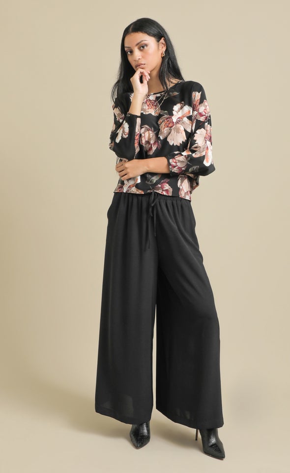 Printed CDC Batwing Top Black/floral