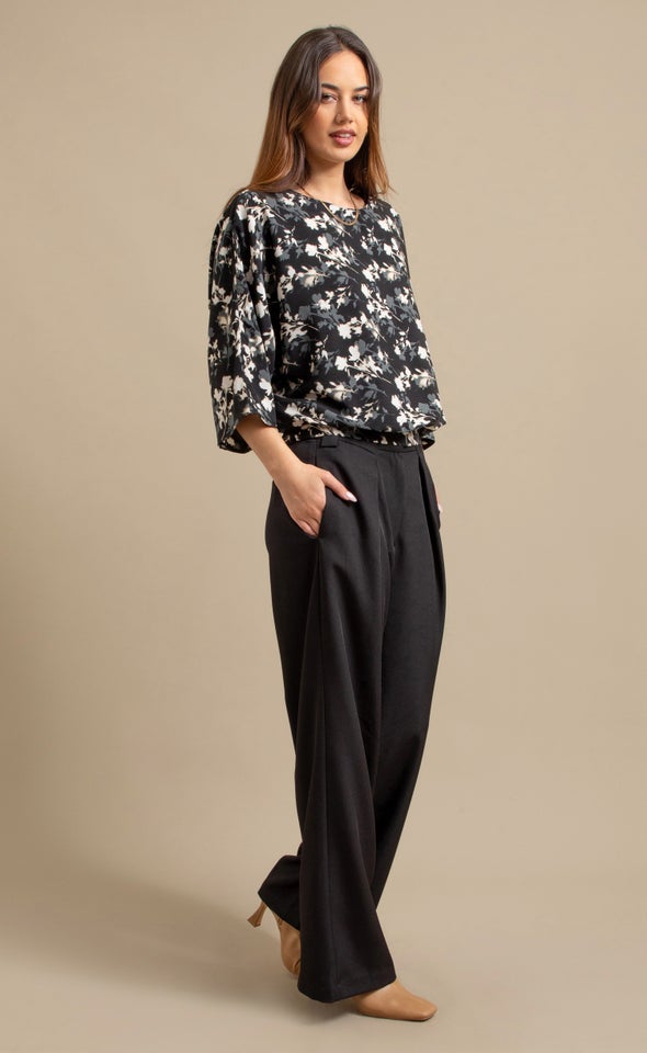 Printed CDC Batwing Top Black/olive Print