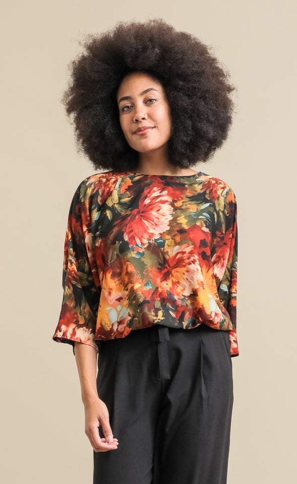 Printed CDC Batwing Top Winter Floral