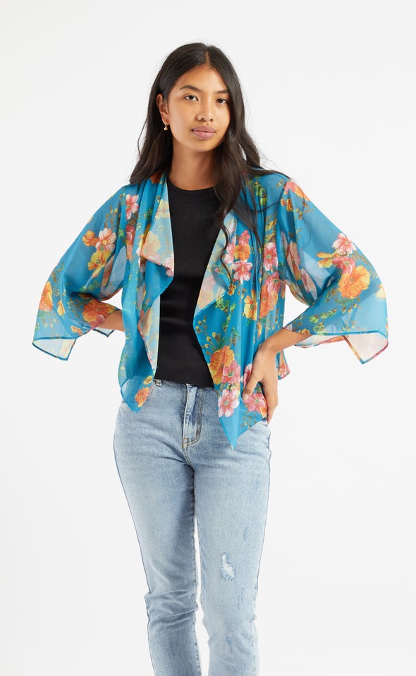 Printed CDC Kimono Blue Floral