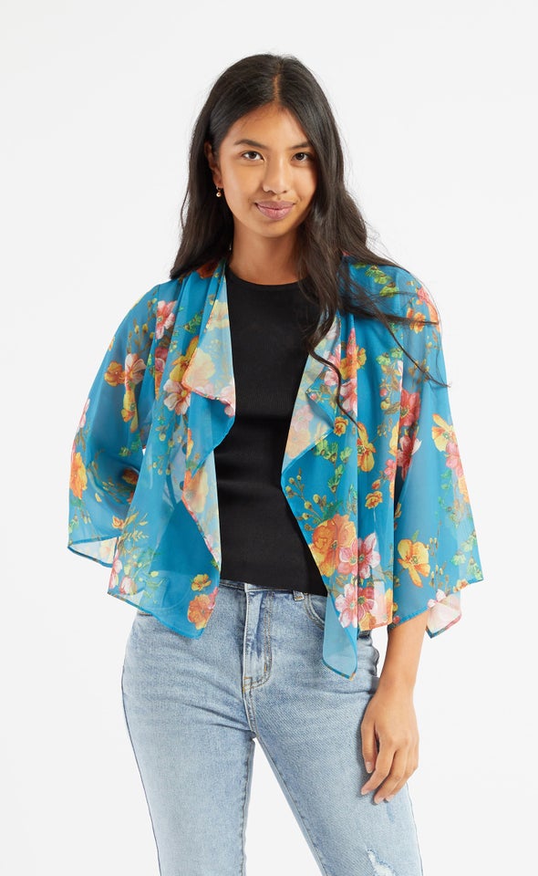 Printed CDC Kimono Blue Floral