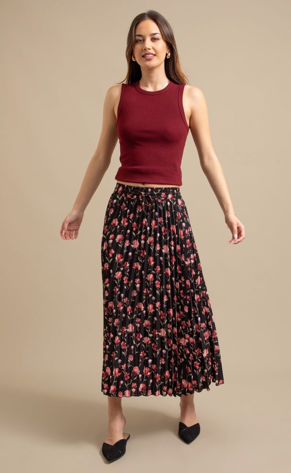 Printed CDC Midi Skirt Black/floral