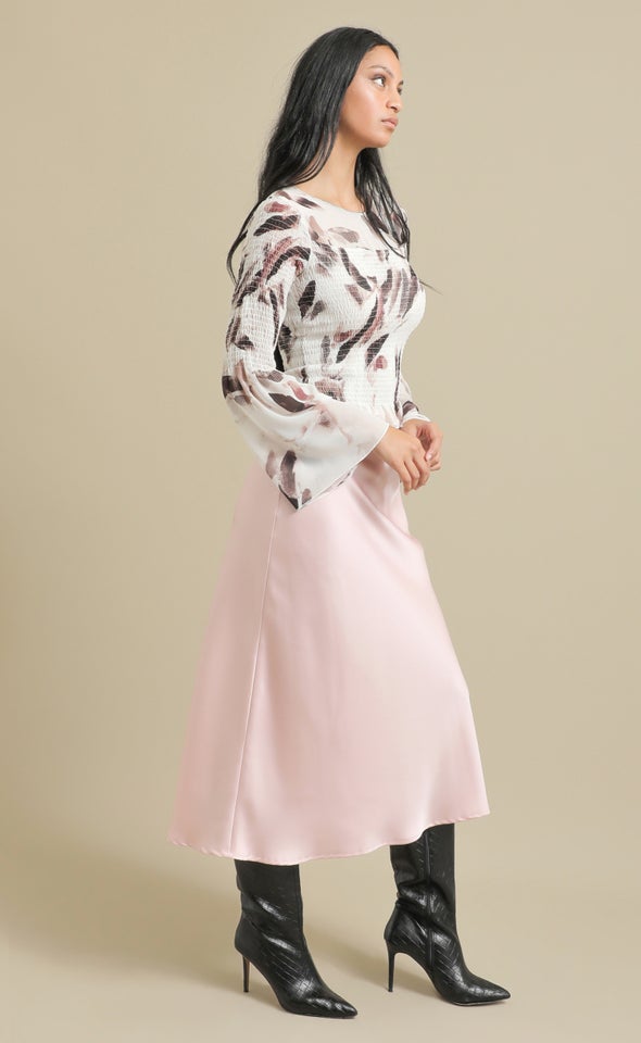 Printed Chiffon Angel Sleeve Top Cream/maroon Print